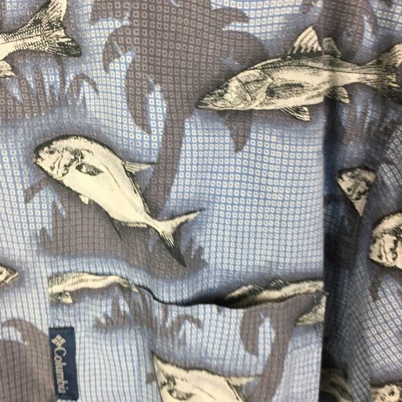 Columbia Blue Gray Fish Print Short Sleeve Button Down Shirt XL - Picture 4 of 7